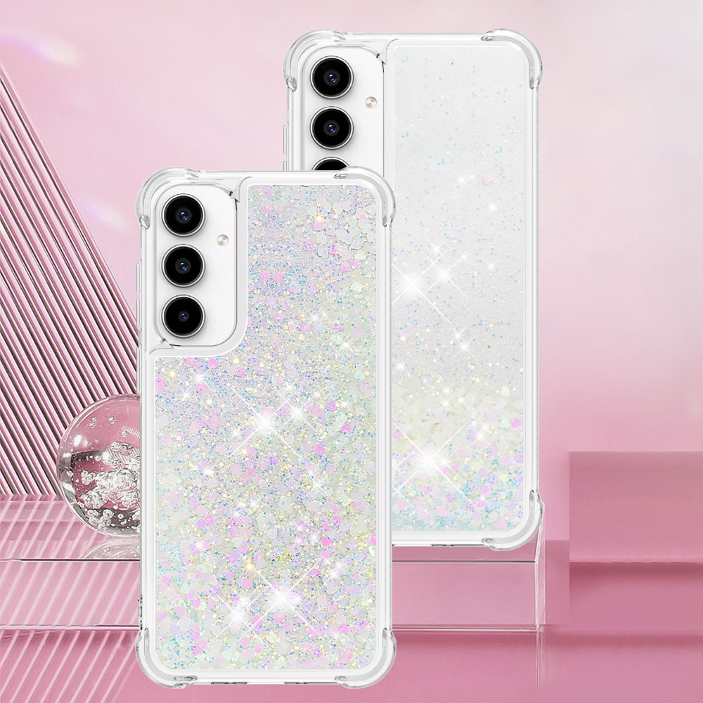 Glitter zselés homokóra tok Samsung Galaxy A35 5G - rózsaszín és ezüst/szívecske