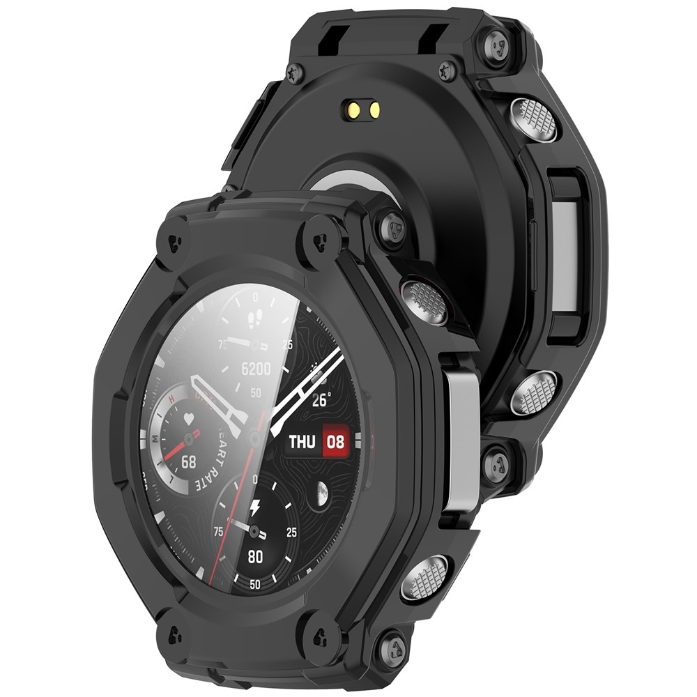 Amazfit T-Rex 3-hoz készült műanyag, felcsatolható tok védőüveggel – fekete