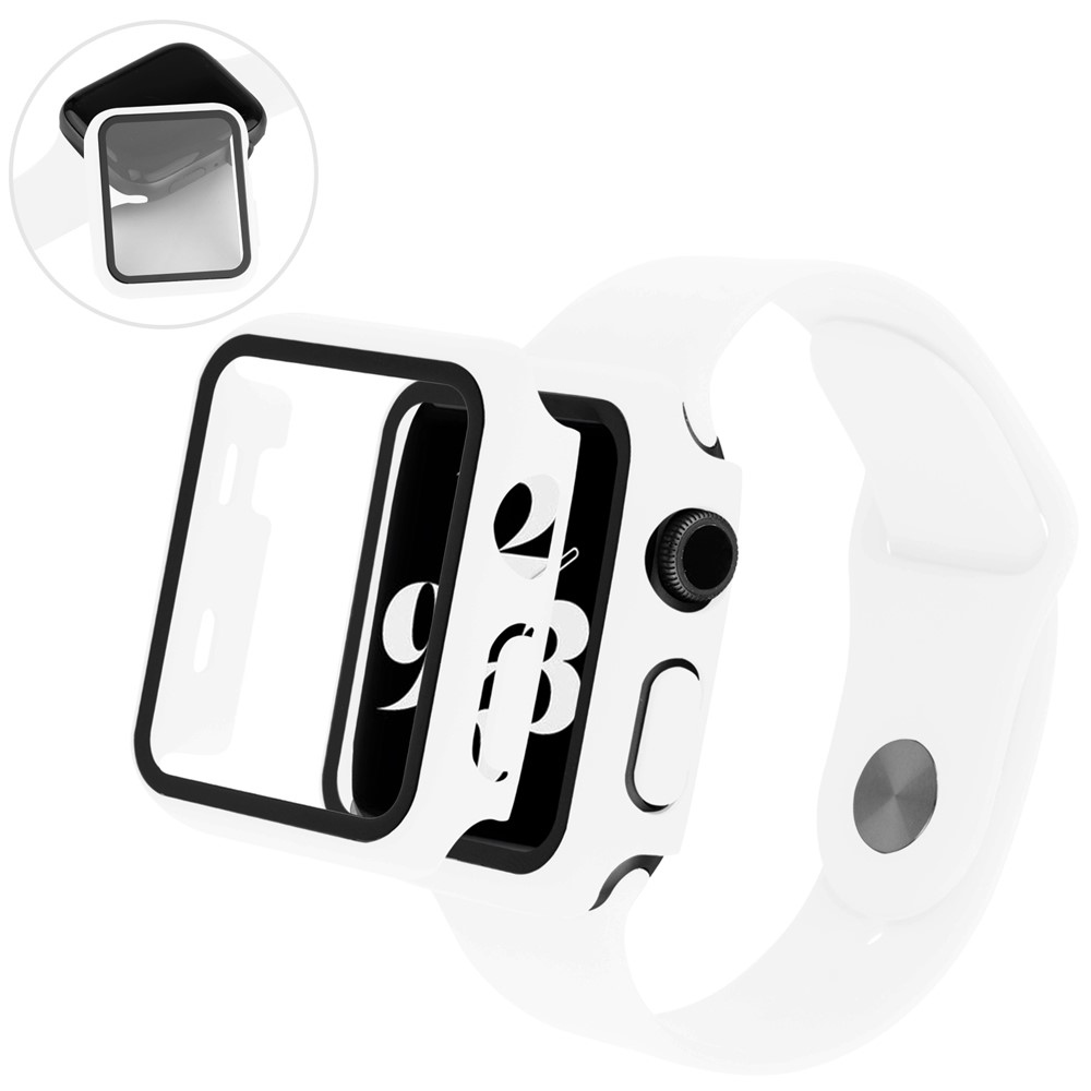 Overall műanyag felcsatolható tok védőüveggel az Apple Watch SE3/SE2/SE1/Watch 6/5/4 40 mm-es modellhez – fehér