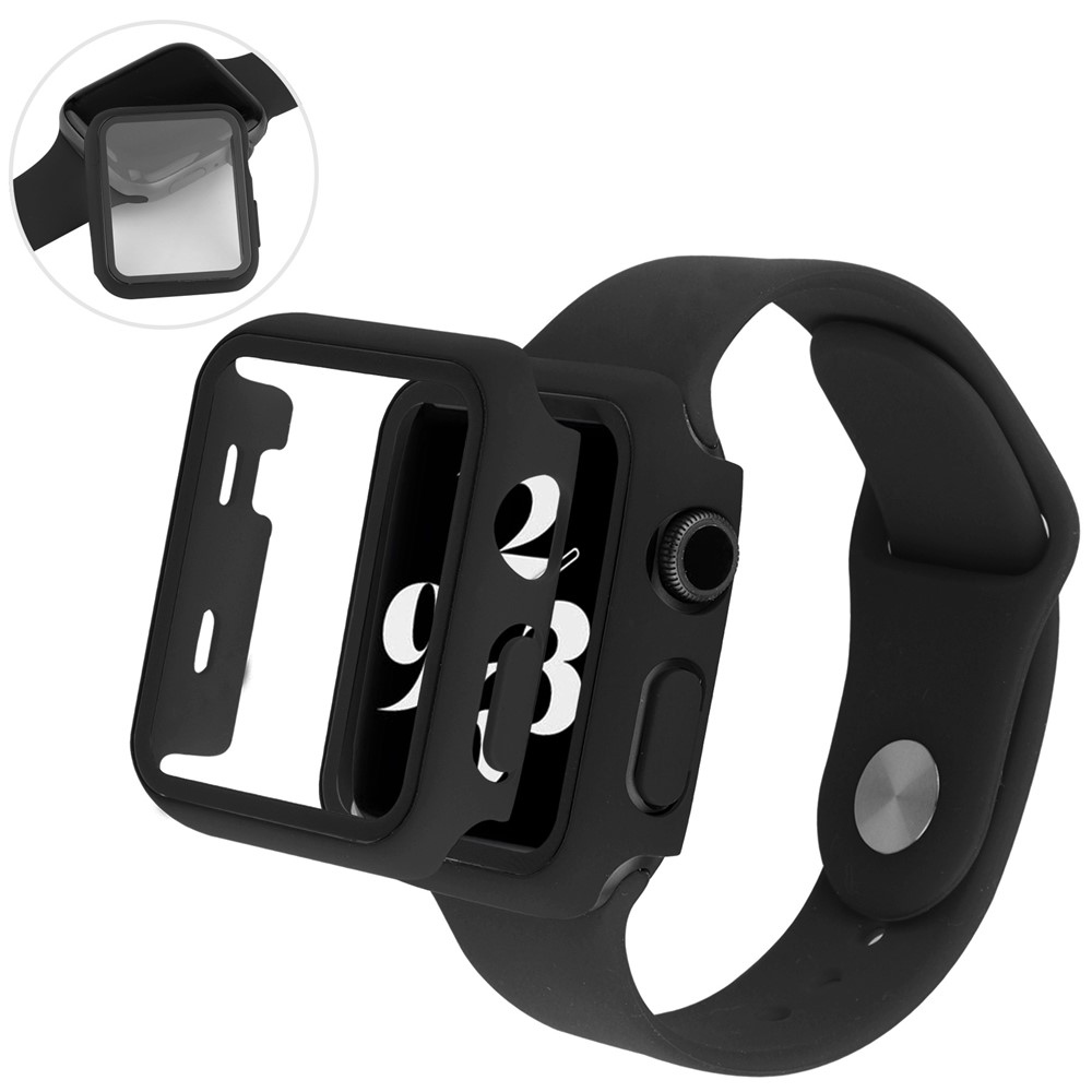 Overall műanyag felcsatolható tok védőüveggel az Apple Watch SE3/SE2/SE1/Watch 6/5/4 40 mm-es modellhez – fekete
