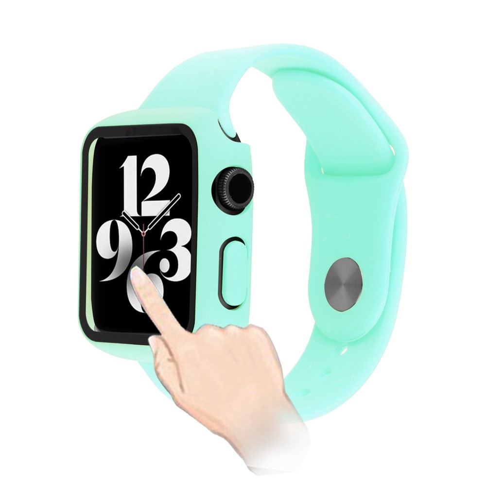 Overall műanyag felcsatolható tok védőüveggel az Apple Watch SE3/SE2/SE1/Watch 6/5/4 40 mm-es modellhez – kék-zöld