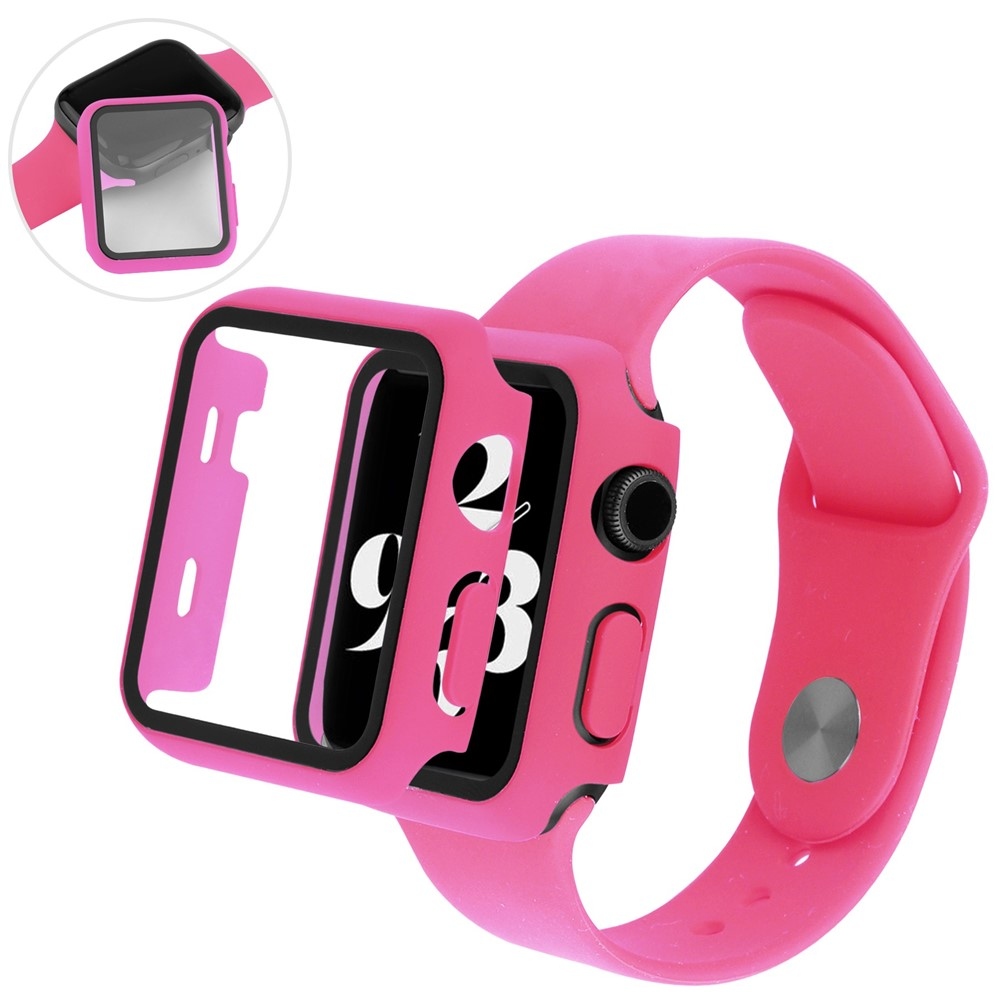 Overall műanyag felcsatolható tok védőüveggel az Apple Watch SE3/SE2/SE1/Watch 6/5/4 40 mm-es modellhez – rózsaszín
