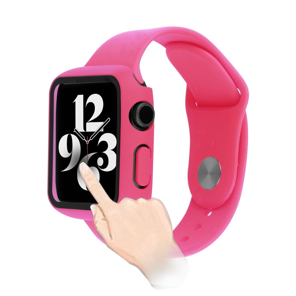 Overall műanyag felcsatolható tok védőüveggel az Apple Watch SE3/SE2/SE1/Watch 6/5/4 40 mm-es modellhez – rózsaszín