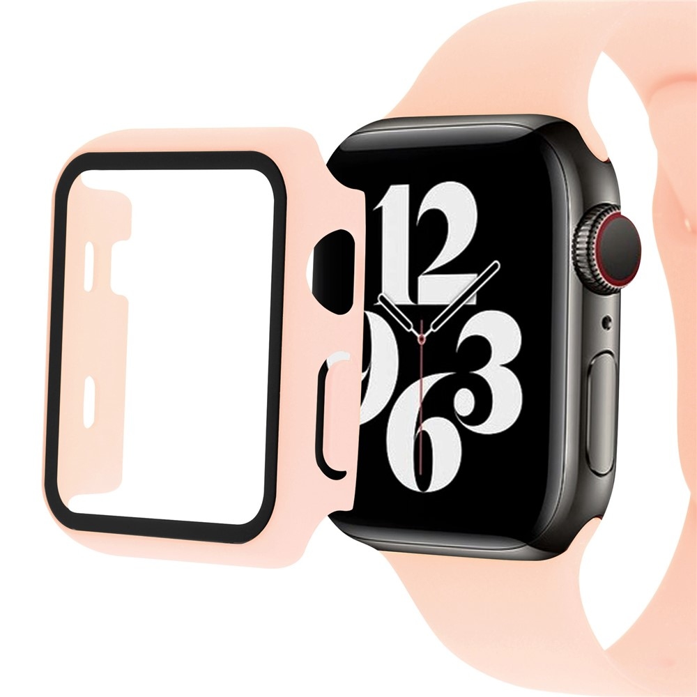 Overall műanyag felcsatolható tok védőüveggel az Apple Watch SE3/SE2/SE1/Watch 6/5/4 40 mm-es modellhez – rózsaszín