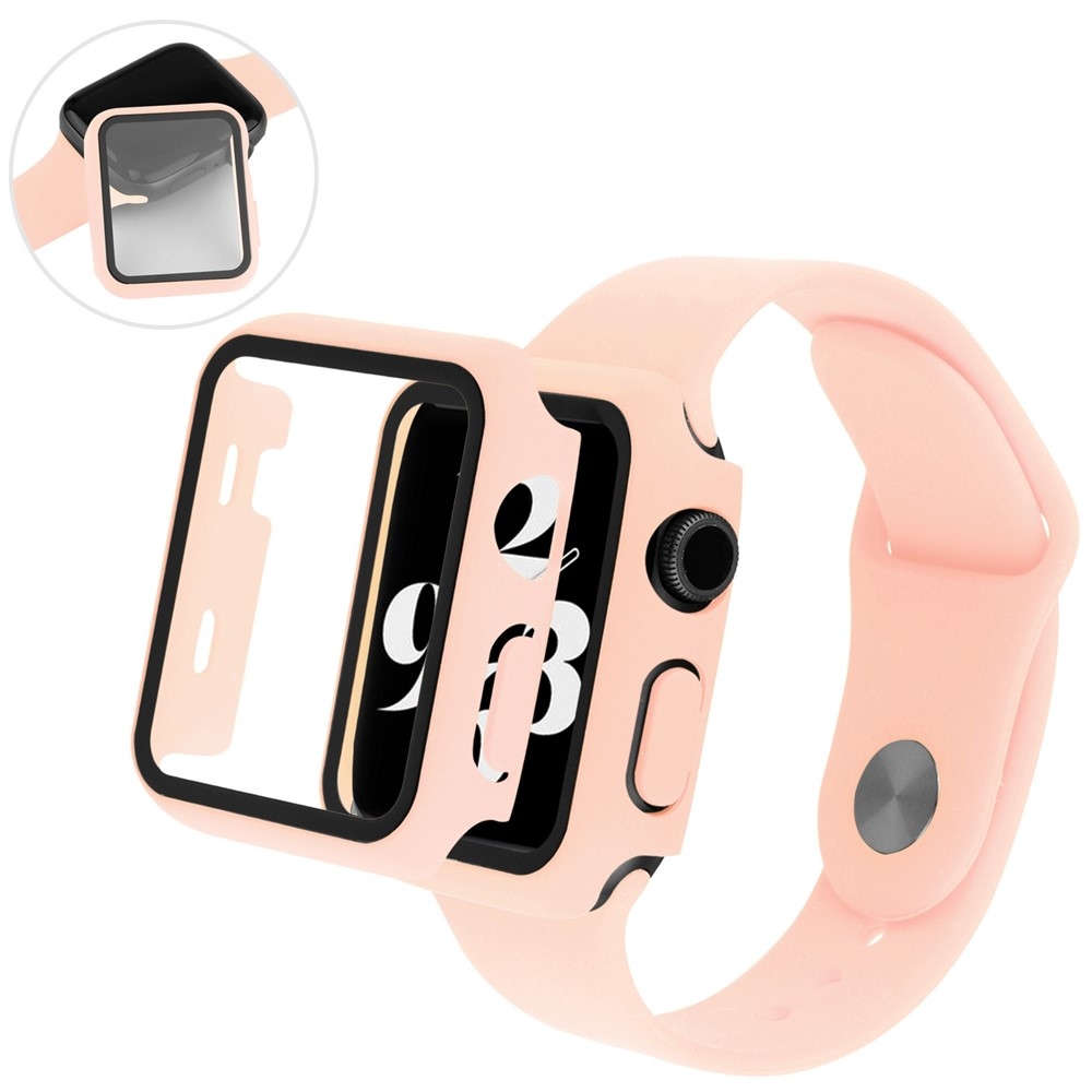 Overall műanyag felcsatolható tok védőüveggel az Apple Watch SE3/SE2/SE1/Watch 6/5/4 40 mm-es modellhez – rózsaszín