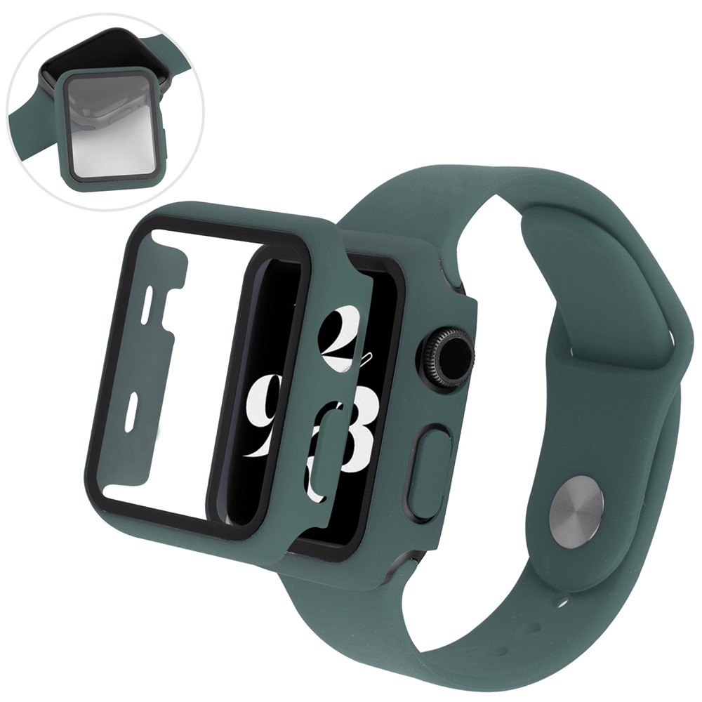 Overall műanyag felcsatolható tok védőüveggel az Apple Watch SE3/SE2/SE1/Watch 6/5/4 40 mm-es modellhez – sötétzöld