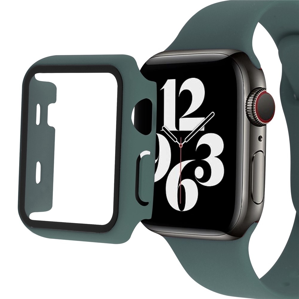 Overall műanyag felcsatolható tok védőüveggel az Apple Watch SE3/SE2/SE1/Watch 6/5/4 40 mm-es modellhez – sötétzöld