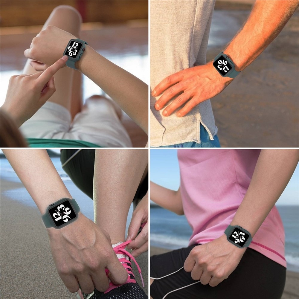 Overall műanyag felcsatolható tok védőüveggel az Apple Watch SE3/SE2/SE1/Watch 6/5/4 40 mm-es modellhez – sötétzöld