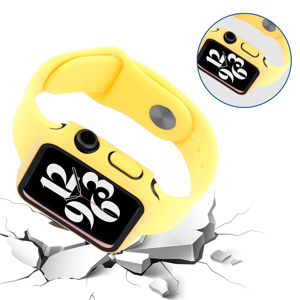 Overall műanyag felcsatolható tok védőüveggel az Apple Watch SE3/SE2/SE1/Watch 6/5/4 40 mm-es modellhez – sárga
