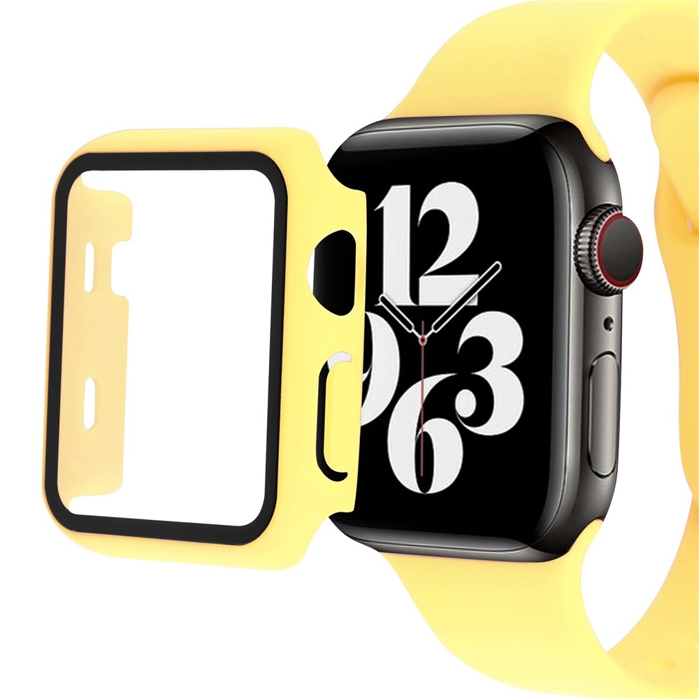 Overall műanyag felcsatolható tok védőüveggel az Apple Watch SE3/SE2/SE1/Watch 6/5/4 40 mm-es modellhez – sárga