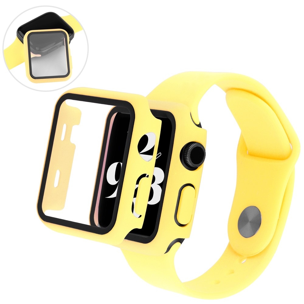 Overall műanyag felcsatolható tok védőüveggel az Apple Watch SE3/SE2/SE1/Watch 6/5/4 40 mm-es modellhez – sárga