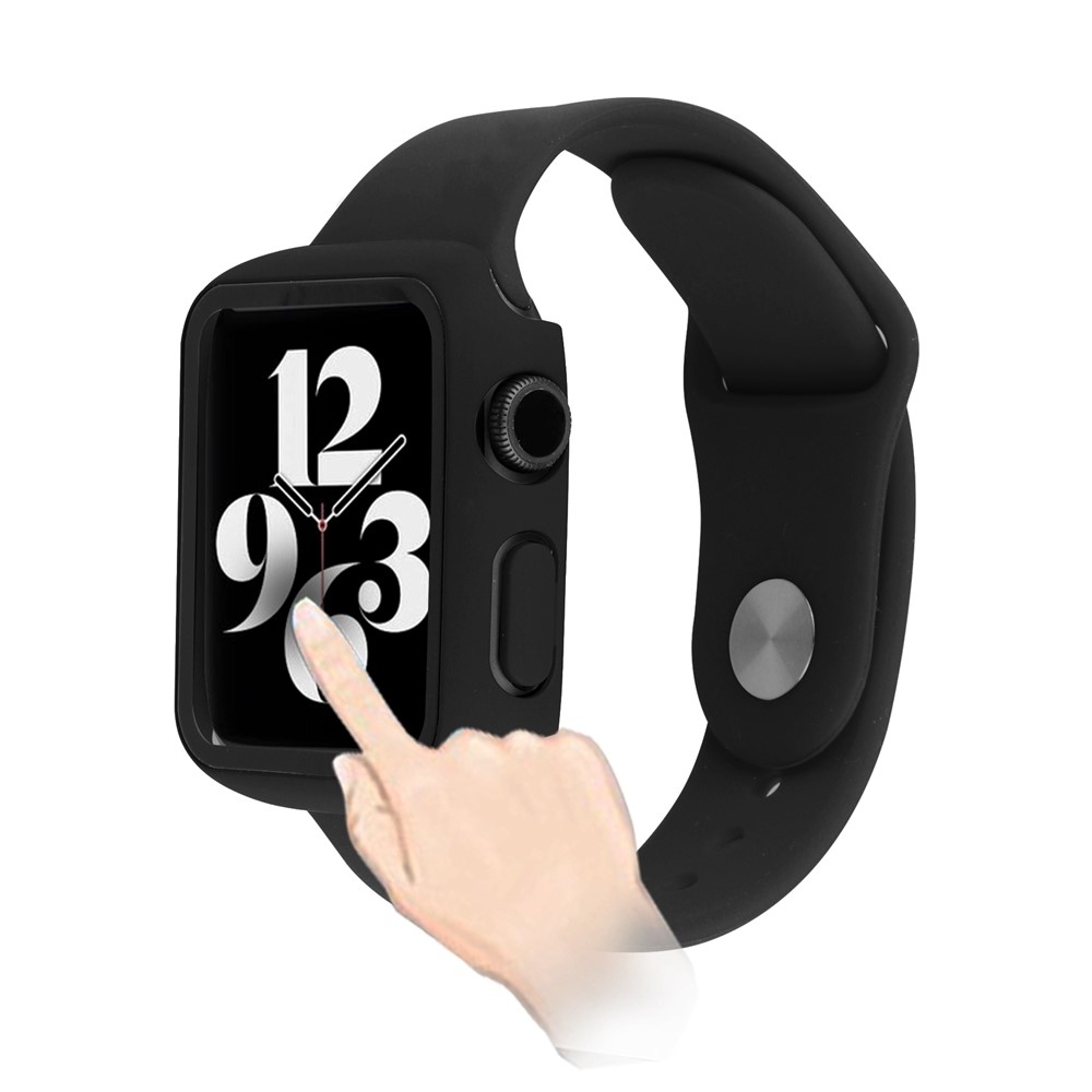 Overall műanyag felcsatolható tok védőüveggel az Apple Watch SE3/SE2/SE1/Watch 6/5/4 44 mm-es modellhez – fekete