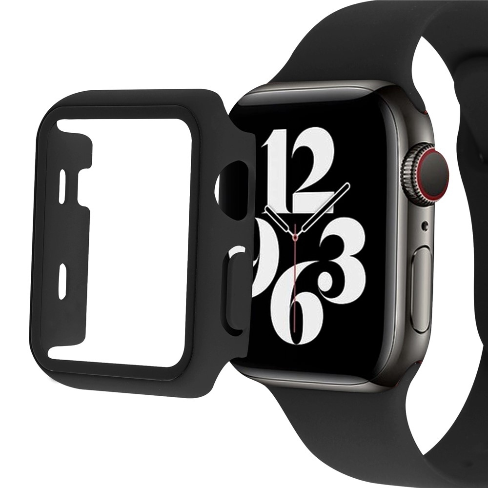 Overall műanyag felcsatolható tok védőüveggel az Apple Watch SE3/SE2/SE1/Watch 6/5/4 44 mm-es modellhez – fekete
