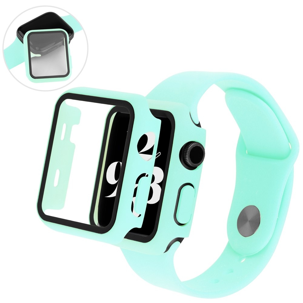 Overall műanyag felcsatolható tok védőüveggel az Apple Watch SE3/SE2/SE1/Watch 6/5/4 44 mm-es modellhez – kék-zöld