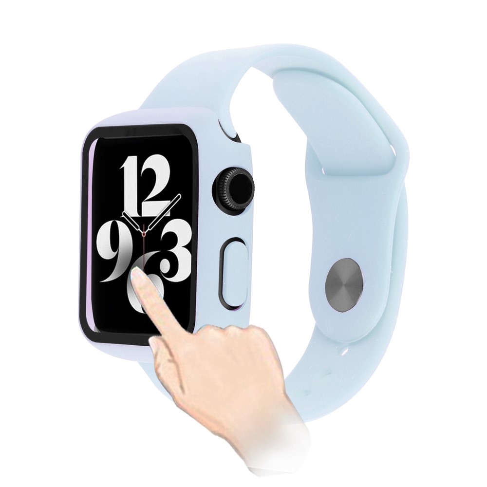 Overall műanyag felcsatolható tok védőüveggel az Apple Watch SE3/SE2/SE1/Watch 6/5/4 44 mm-es modellhez – világoskék