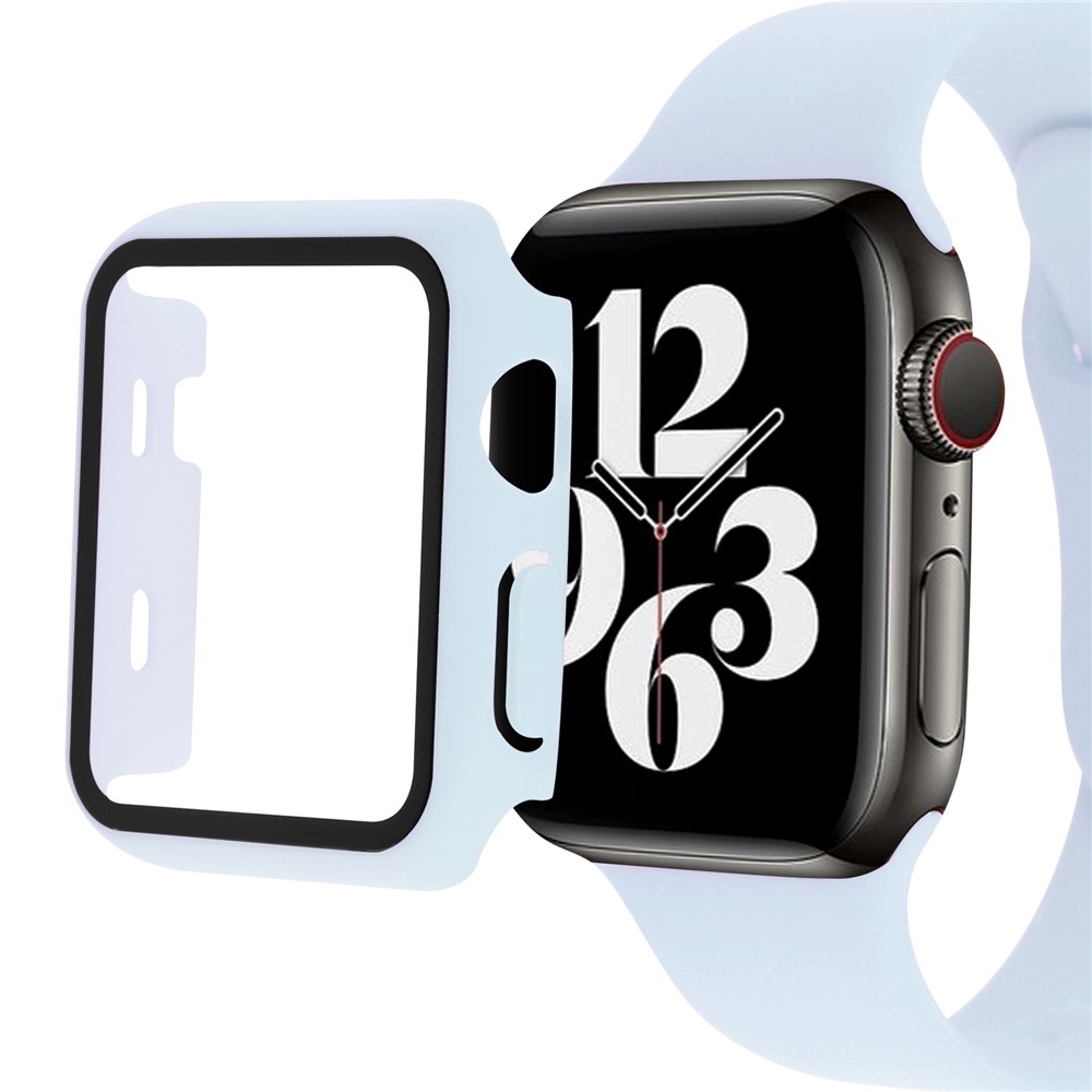 Overall műanyag felcsatolható tok védőüveggel az Apple Watch SE3/SE2/SE1/Watch 6/5/4 44 mm-es modellhez – világoskék