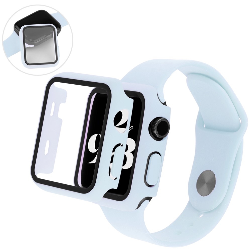 Overall műanyag felcsatolható tok védőüveggel az Apple Watch SE3/SE2/SE1/Watch 6/5/4 44 mm-es modellhez – világoskék
