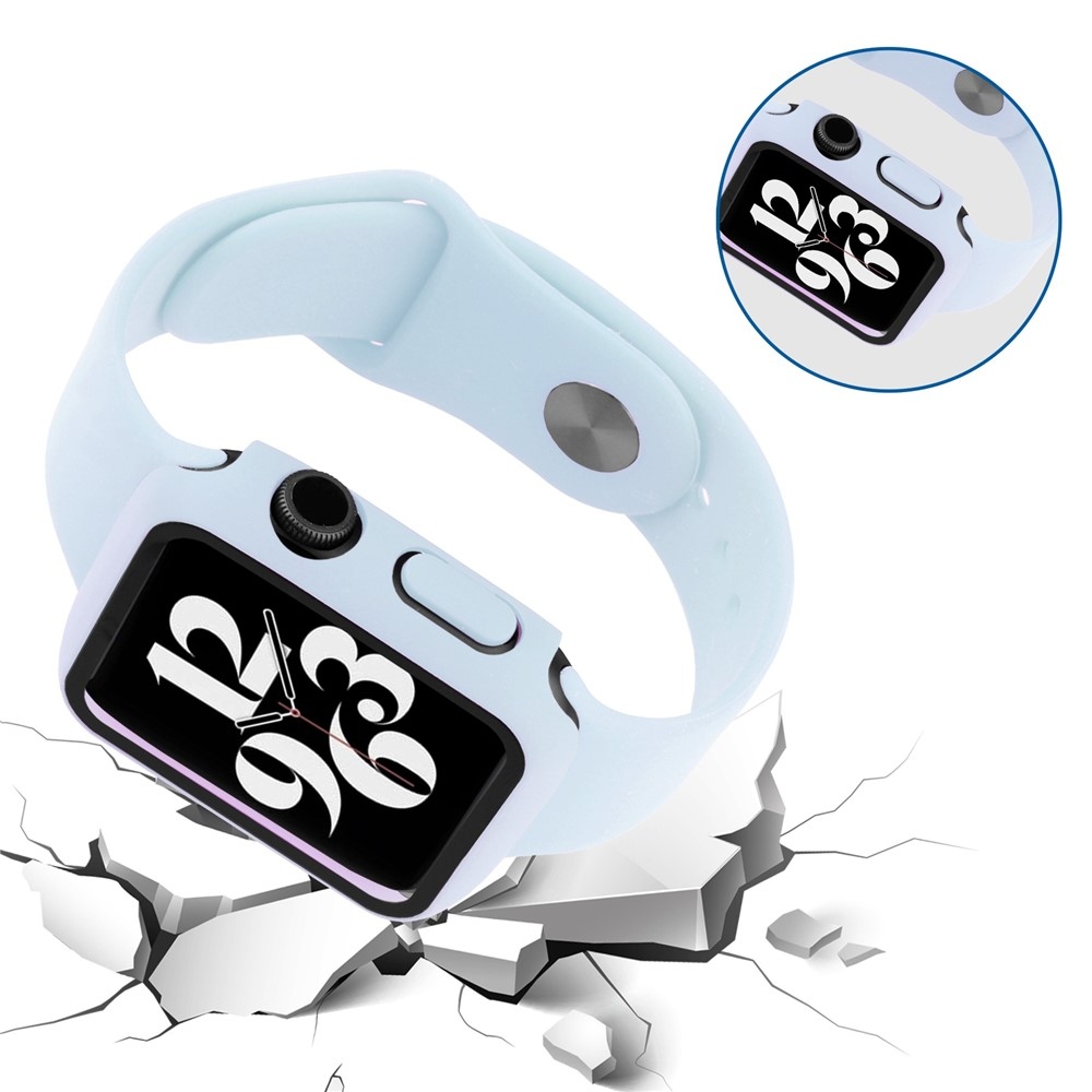 Overall műanyag felcsatolható tok védőüveggel az Apple Watch SE3/SE2/SE1/Watch 6/5/4 44 mm-es modellhez – világoskék