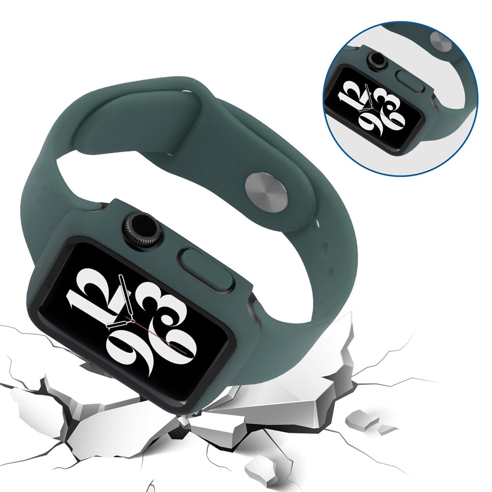 Overall műanyag felcsatolható tok védőüveggel az Apple Watch SE3/SE2/SE1/Watch 6/5/4 44 mm-es modellhez – sötétzöld