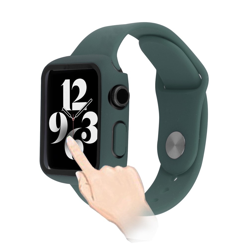 Overall műanyag felcsatolható tok védőüveggel az Apple Watch SE3/SE2/SE1/Watch 6/5/4 44 mm-es modellhez – sötétzöld