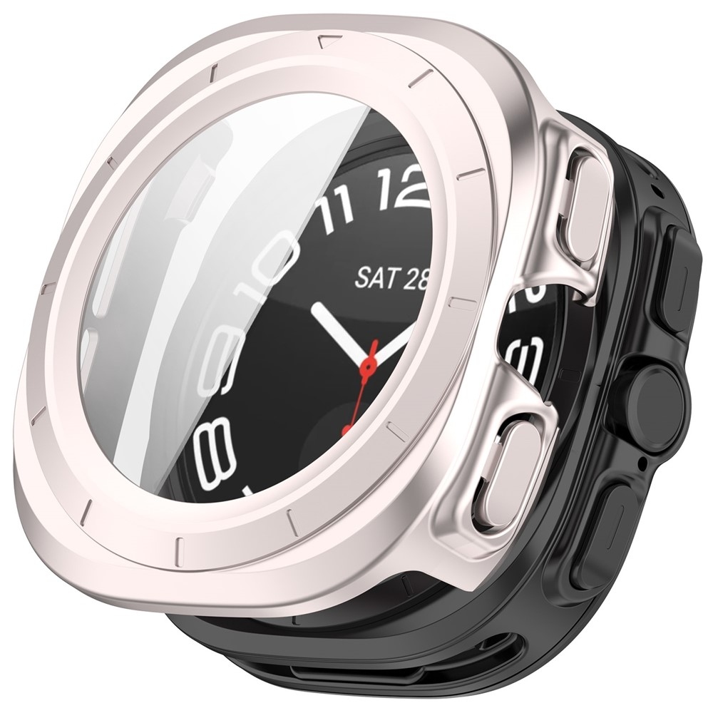 Overall műanyag felcsatolható tok védőüveggel a Samsung Galaxy Watch Ultra2 47 mm/Watch Ultra (2025) 47 mm modellekhez – bézs