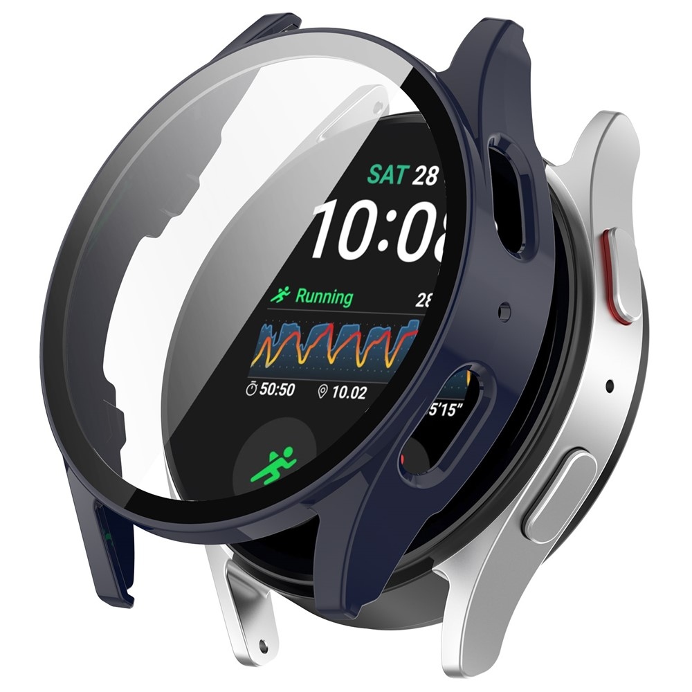 Overall műanyag felcsatolható tok védőüveggel a Samsung Galaxy Watch7 40 mm-es modellhez – sötétkék
