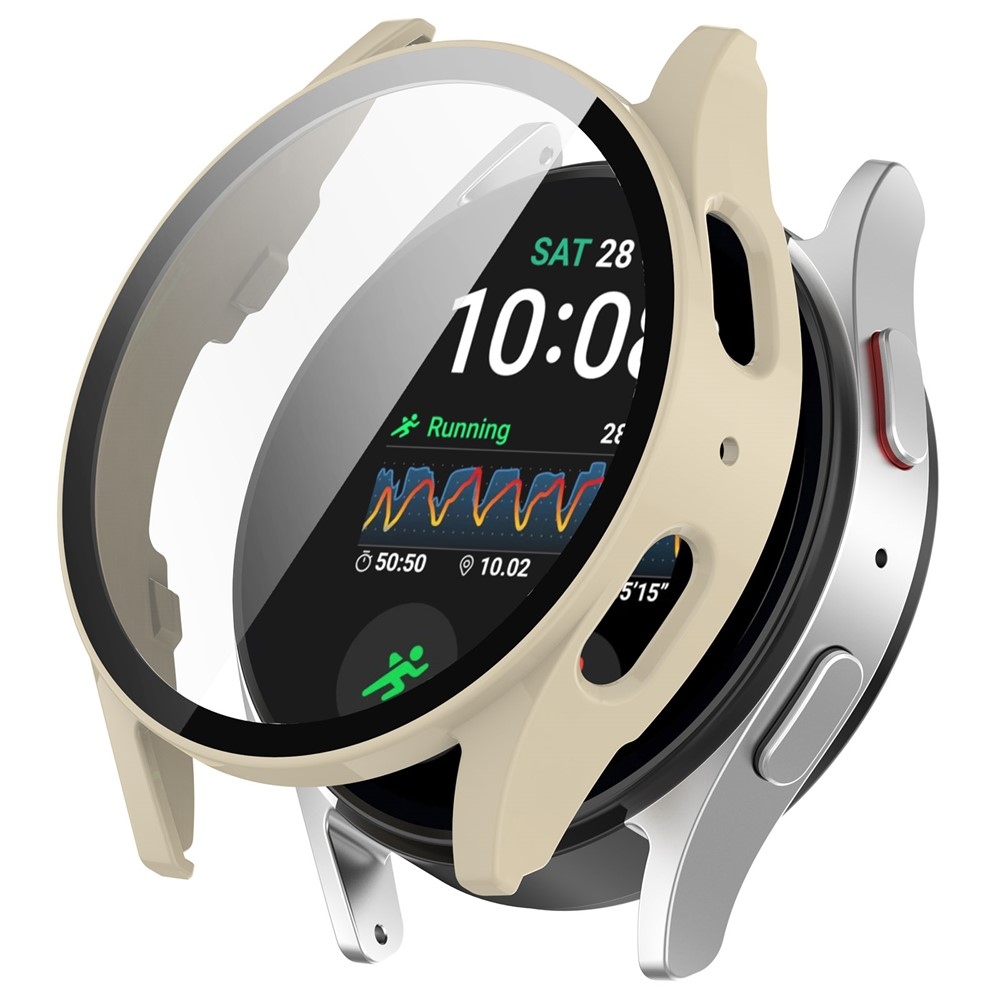 Overall műanyag felcsatolható tok védőüveggel a Samsung Galaxy Watch7 44 mm-es modellhez – bézs színű