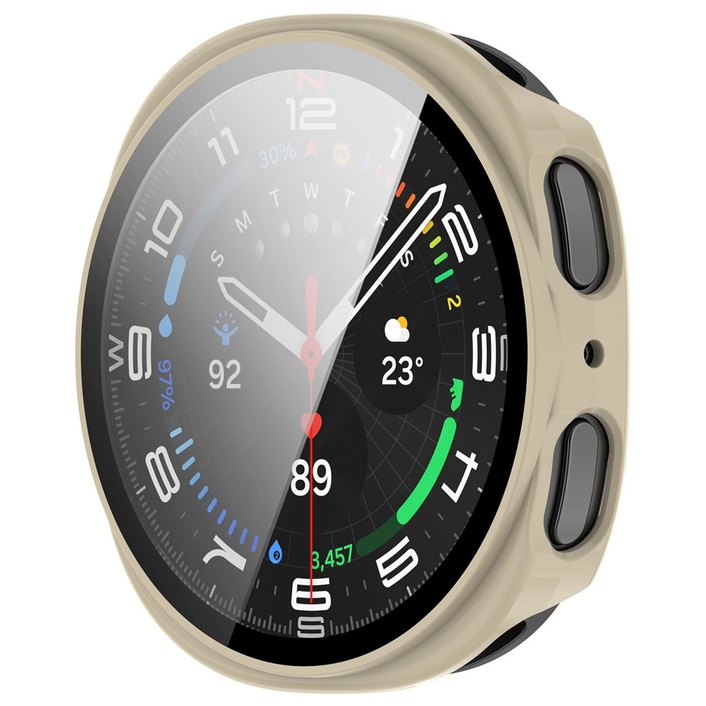 Overall műanyag felcsatolható tok védőüveggel a Samsung Galaxy Watch8 44 mm-es modellhez – bézs színű