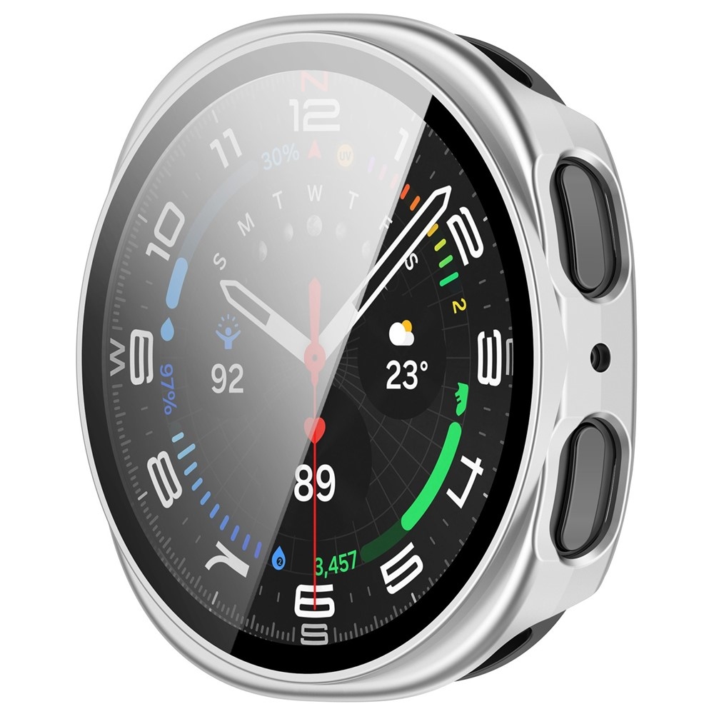 Overall műanyag felcsatolható tok védőüveggel a Samsung Galaxy Watch8 44 mm-es modellhez – ezüst színű