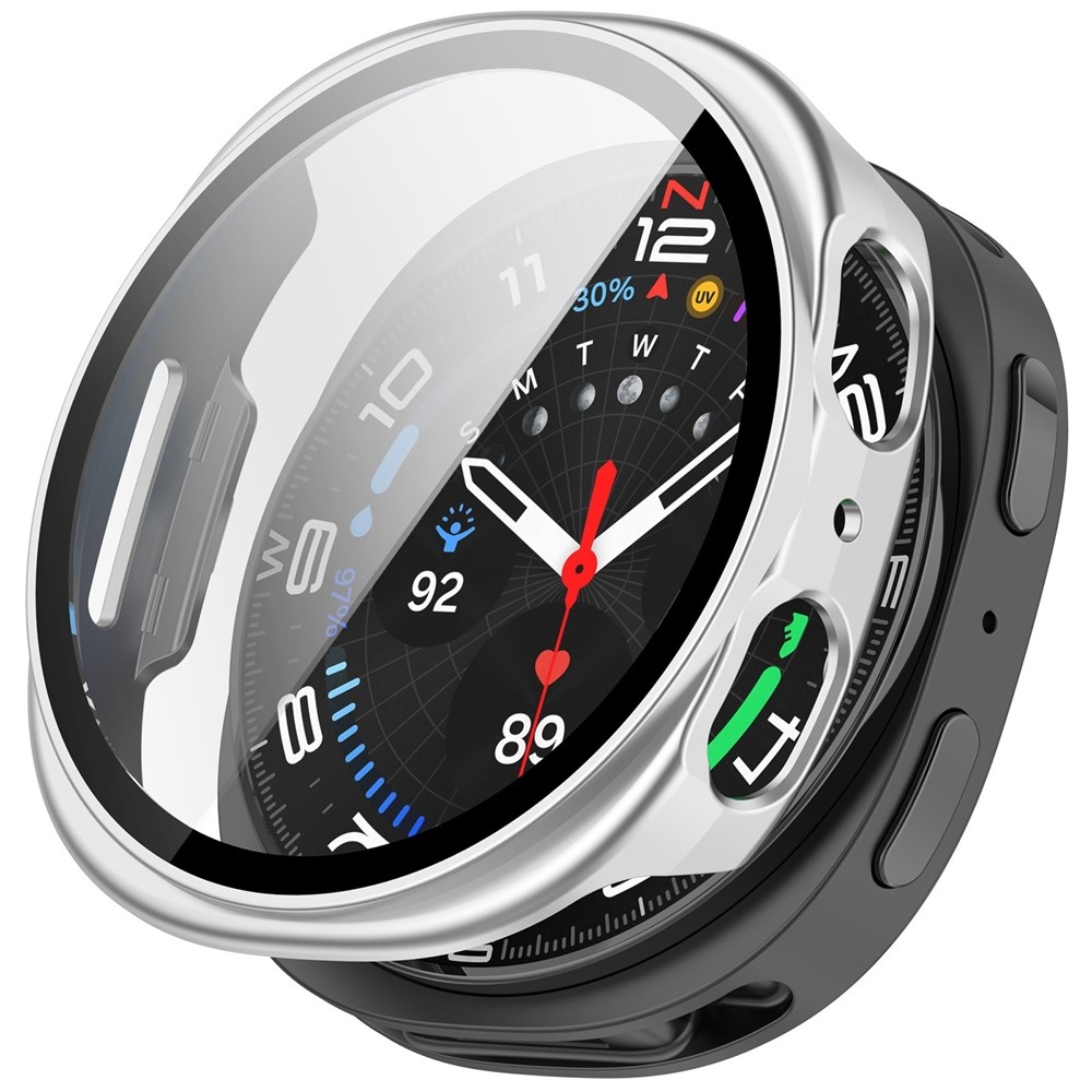 Overall műanyag felcsatolható tok védőüveggel a Samsung Galaxy Watch8 44 mm-es modellhez – ezüst színű