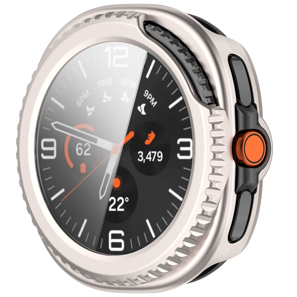 Overall műanyag felcsatolható tok védőüveggel a Samsung Galaxy Watch8 Classic 46 mm-es modellhez – bézs