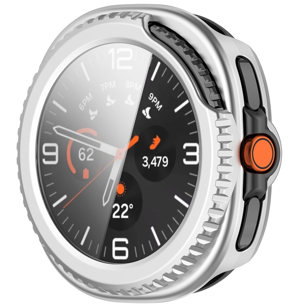 Overall műanyag felcsatolható tok védőüveggel a Samsung Galaxy Watch8 Classic 46 mm-es modellhez – ezüst színű