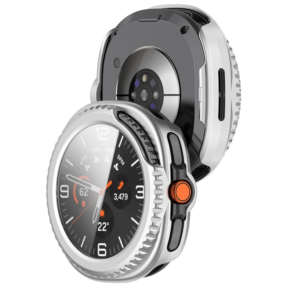 Overall műanyag felcsatolható tok védőüveggel a Samsung Galaxy Watch8 Classic 46 mm-es modellhez – ezüst színű