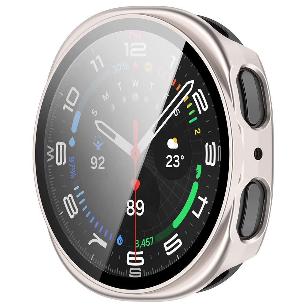 Overall műanyag felcsatolható tok védőüveggel a Samsung Galaxy Watch9 44 mm-es modellhez – bézs