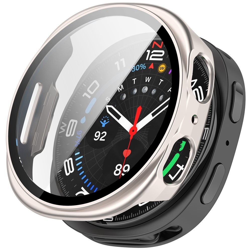 Overall műanyag felcsatolható tok védőüveggel a Samsung Galaxy Watch9 44 mm-es modellhez – bézs