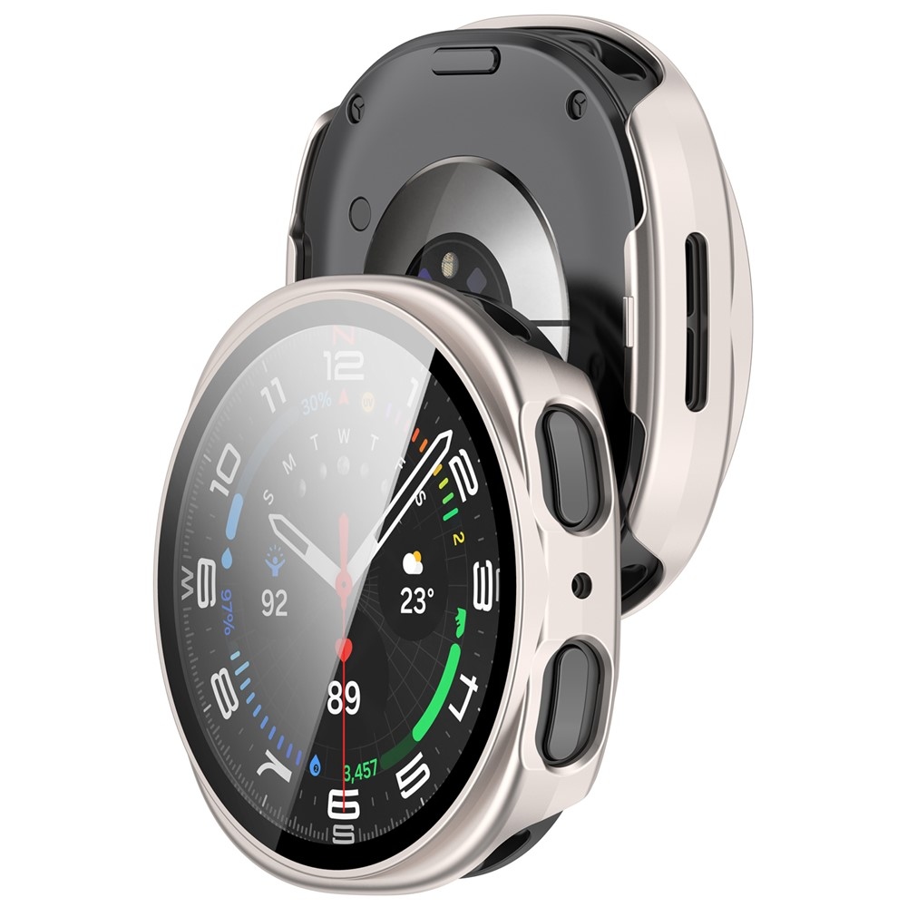 Overall műanyag felcsatolható tok védőüveggel a Samsung Galaxy Watch9 44 mm-es modellhez – bézs