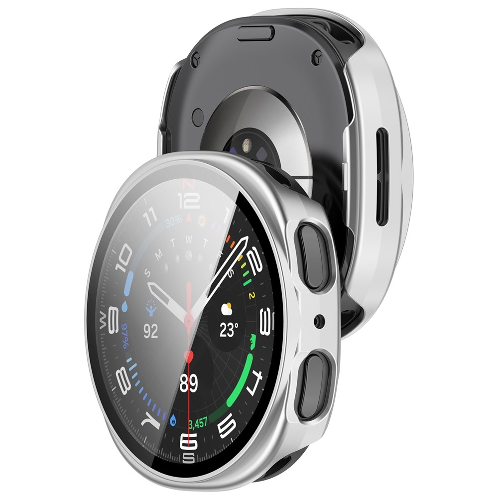 Overall műanyag felcsatolható tok védőüveggel a Samsung Galaxy Watch9 44 mm-es modellhez – ezüst színű
