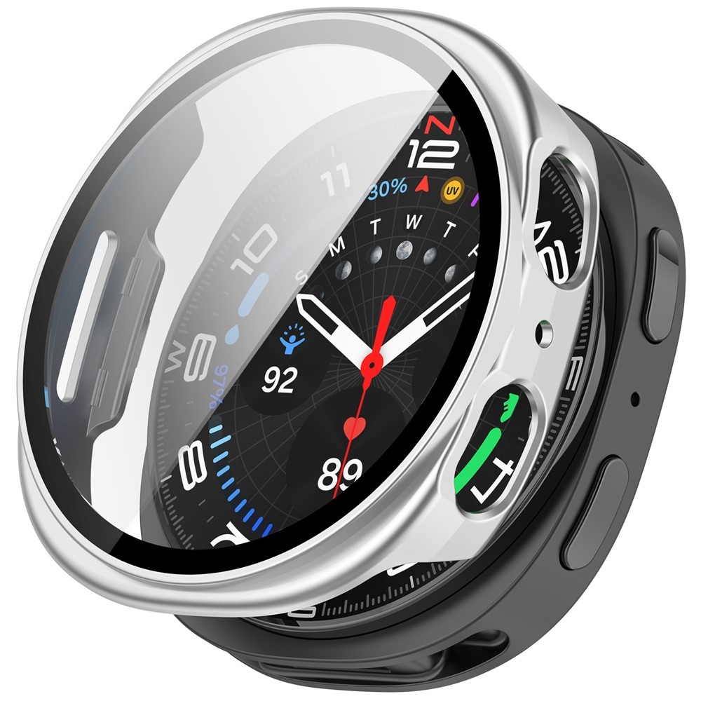 Overall műanyag felcsatolható tok védőüveggel a Samsung Galaxy Watch9 44 mm-es modellhez – ezüst színű
