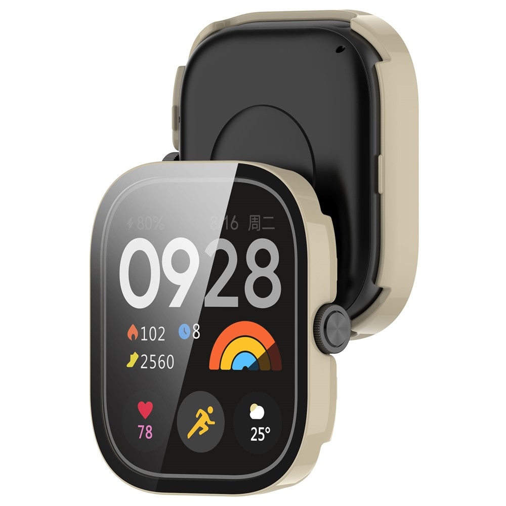 Xiaomi Redmi Watch 4-hez készült műanyag, felcsatolható tok védőüveggel – bézs