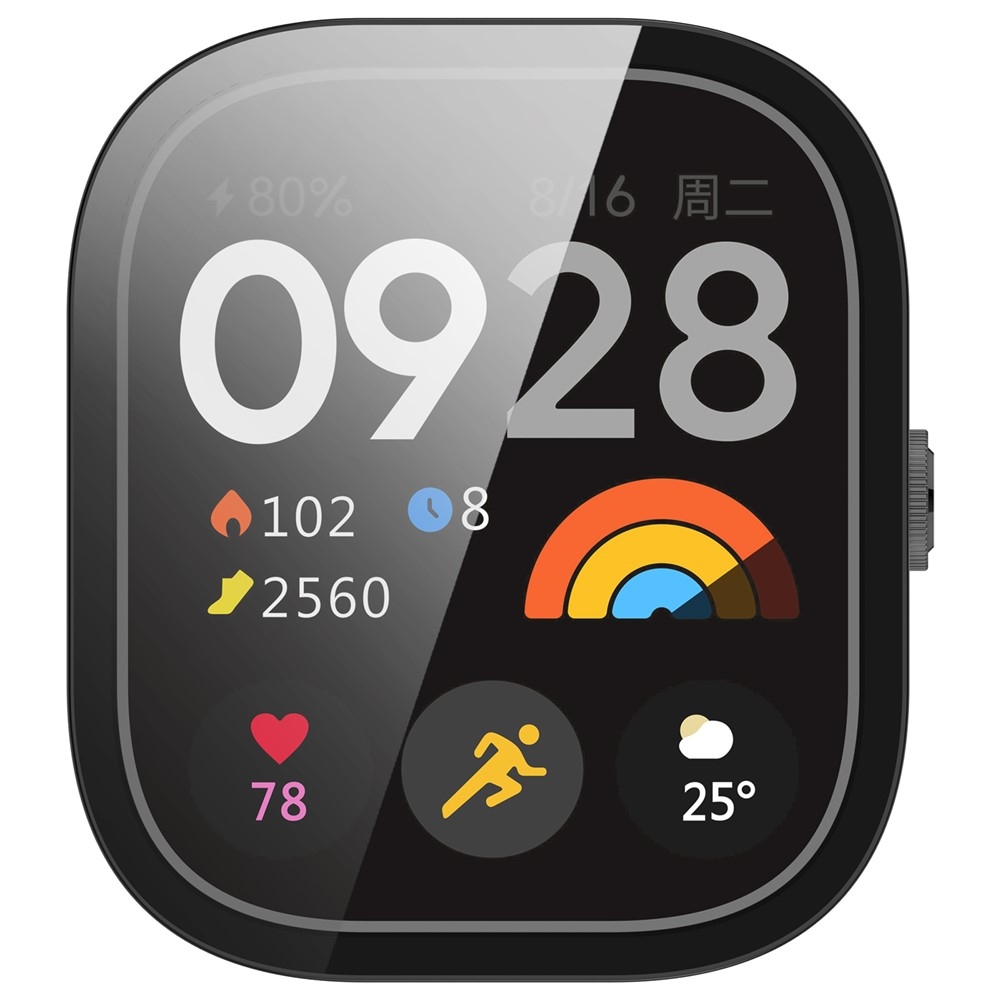 Xiaomi Redmi Watch 4-hez készült műanyag, felcsatolható tok védőüveggel – fekete