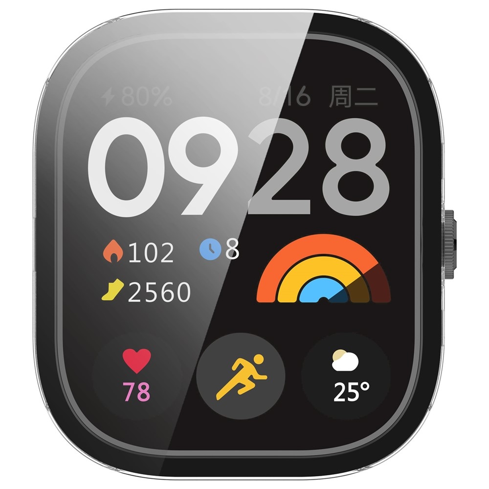 Xiaomi Redmi Watch 4-hez készült műanyag, felcsatolható tok védőüveggel – átlátszó