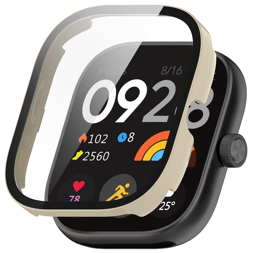Xiaomi Redmi Watch 5-hez készült műanyag felcsatolható tok védőüveggel – bézs