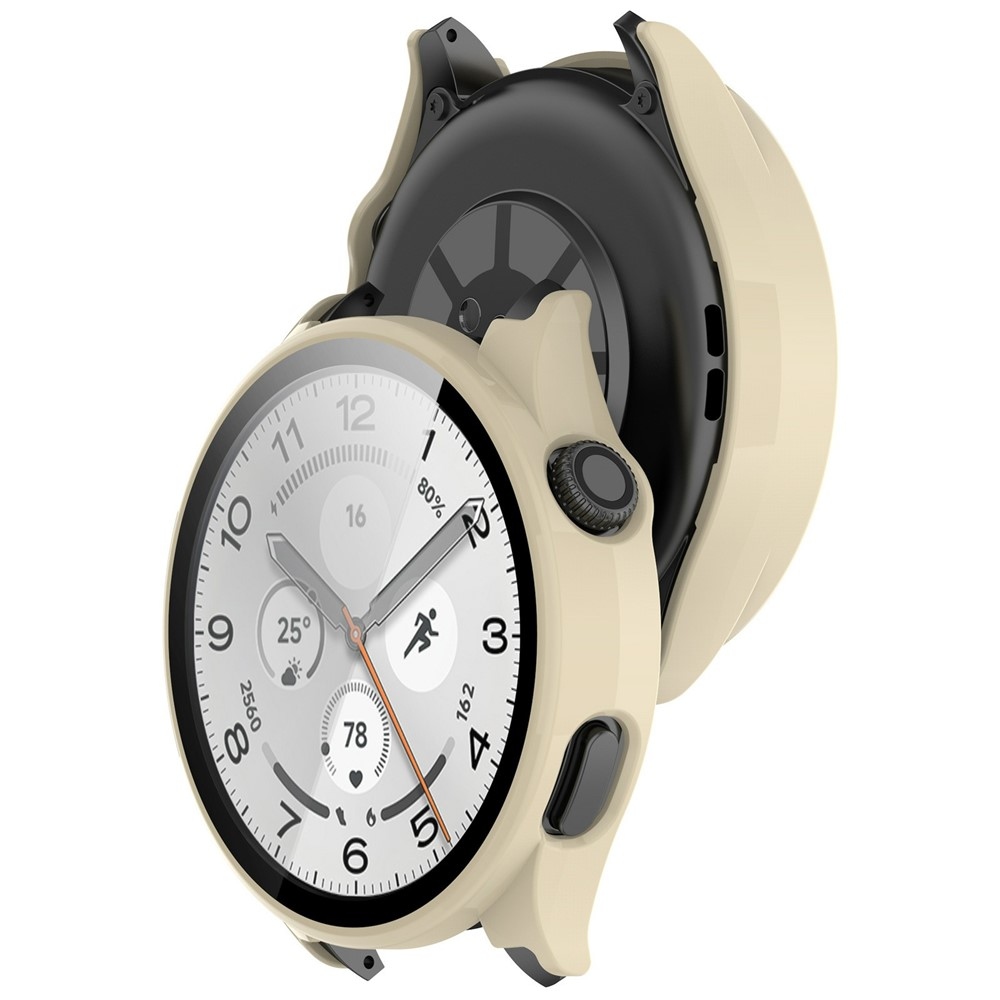 Xiaomi Watch 5-hez készült műanyag felcsatolható tok védőüveggel – bézs
