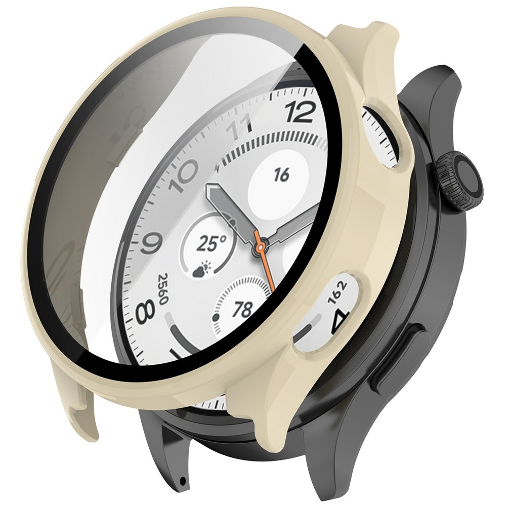 Xiaomi Watch 5-hez készült műanyag felcsatolható tok védőüveggel – bézs