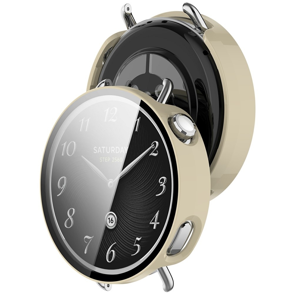 Overall műanyag felcsatolható tok védőüveggel a Xiaomi Watch S4 41 mm-es modellhez – bézs