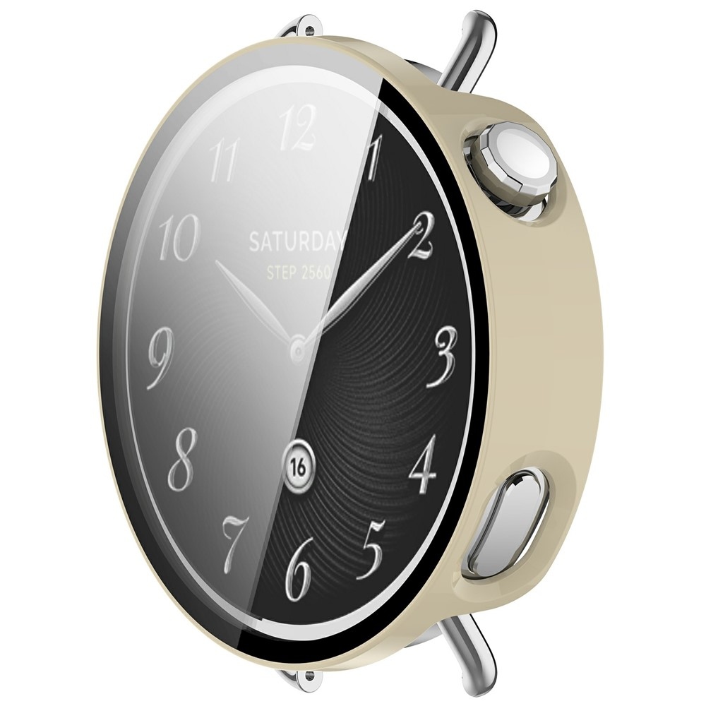 Overall műanyag felcsatolható tok védőüveggel a Xiaomi Watch S4 41 mm-es modellhez – bézs