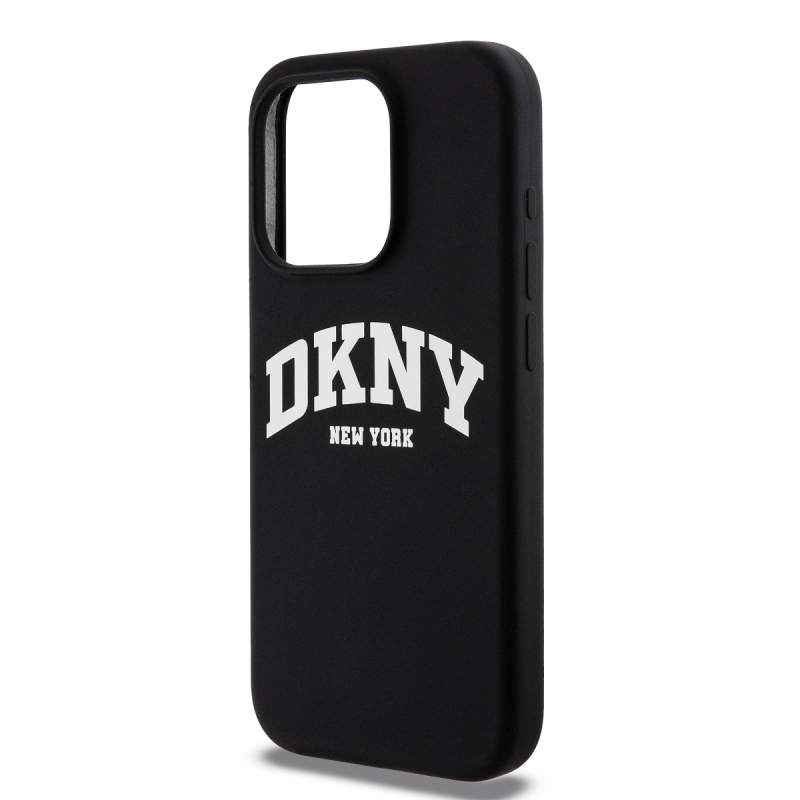 DKNY Liquid Silicone Arch Logo MagSafe hátlapi borító iPhone 15 Pro-hoz Fekete