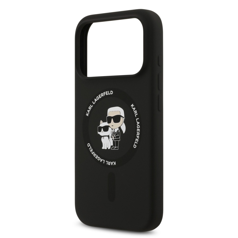 Karl Lagerfeld Liquid Silicone Karl és Choupette MagSafe hátsó tok iPhone 18 Pro Max-hoz, fekete