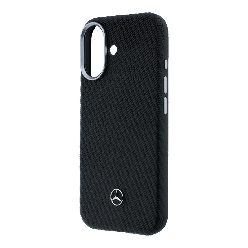 Mercedes PU bőr és fa anyagú, félig burkoló MagSafe hátsó tok iPhone 17-hez, fekete