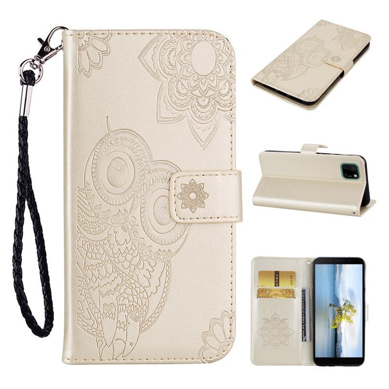 Bagoly PU bőr pénztárca tok Huawei Y5p/Honor 9S - arany színű